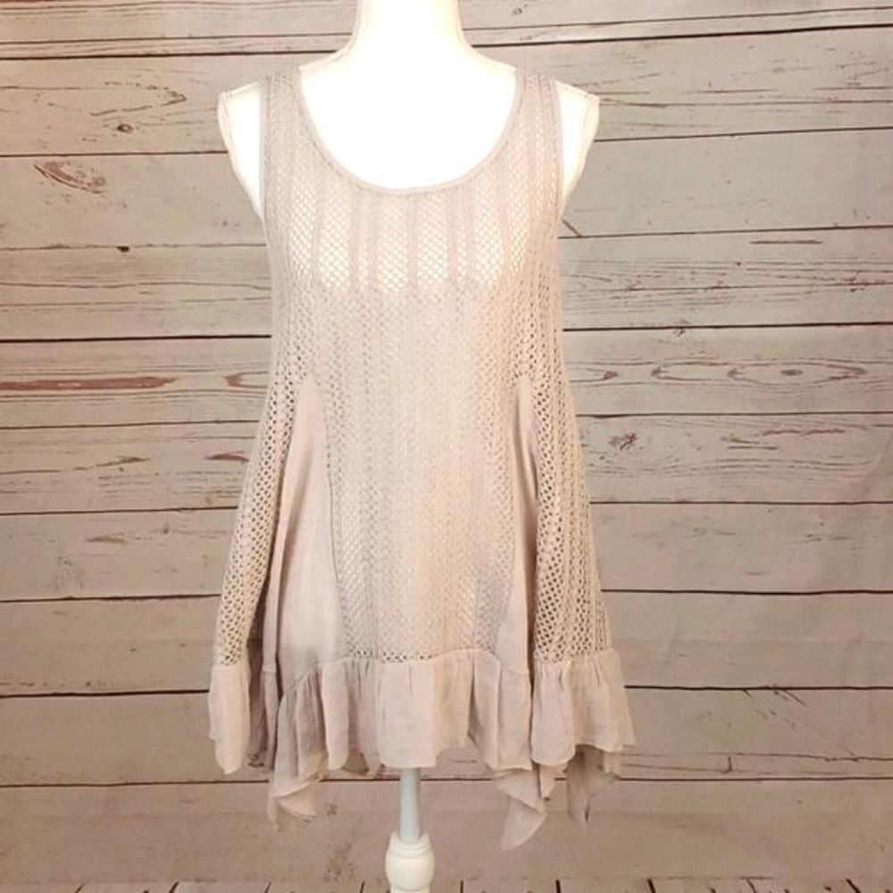 Entro, Open Knit Ruffle Hem Tank, Small - Picture 2 of 7